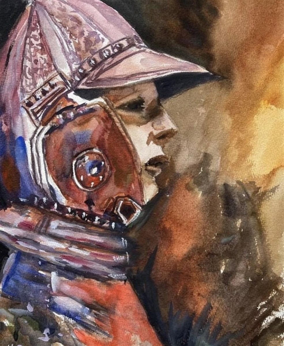 THE WARRIOR — pintura em aguarela sobre papel, 26x35cm, de Cecília Vilas Boas