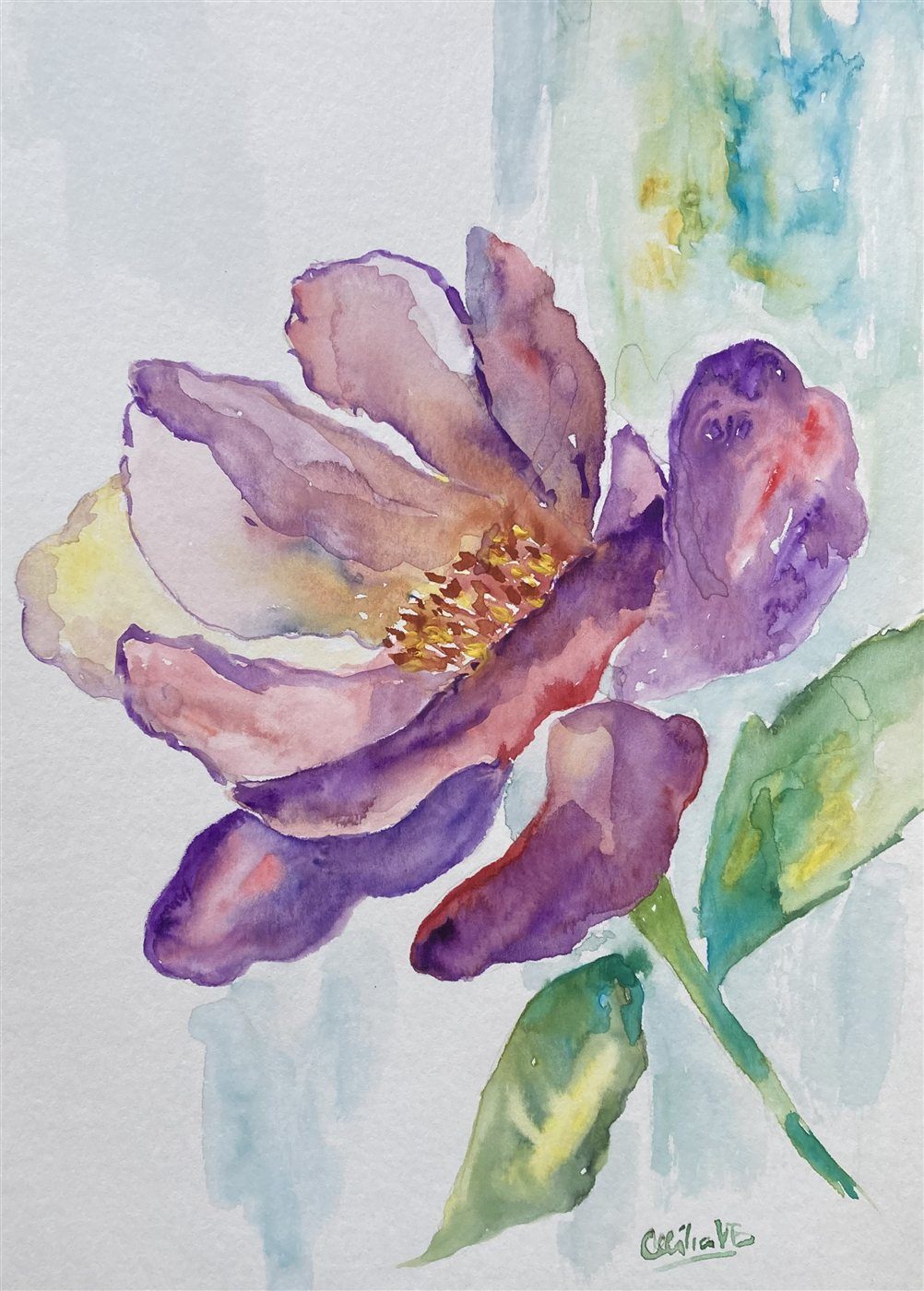 Aguarela de uma flor violeta, de Cecília Vilas Boas