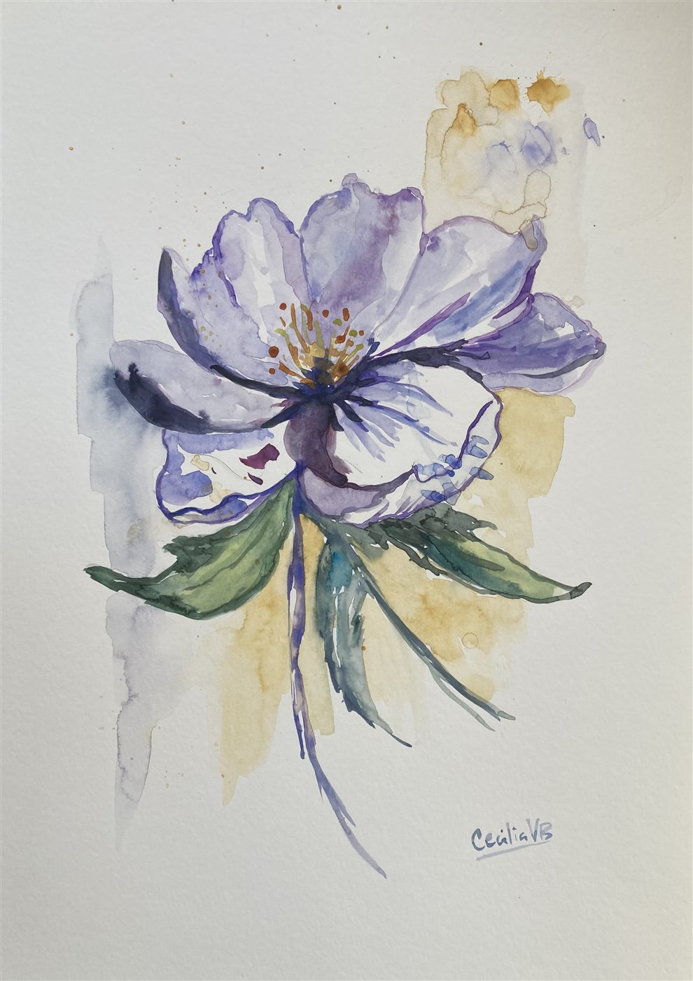 AMETHYST BLOOM — aguarela sobre papel, A3, de Cecília Vilas Boas