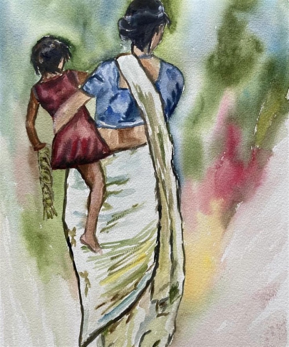 IN HER ARMS — aguarela sobre papel, 26x35cm, de Cecília Vilas Boas