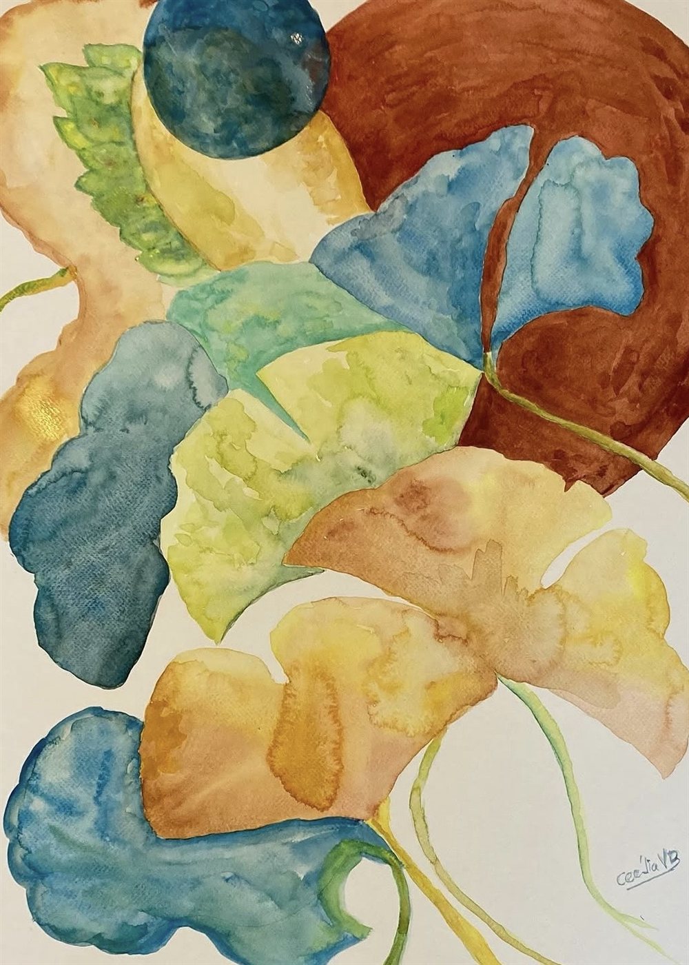 AUTUMN FRAGMENTS — aguarela sobre papel, 50x70cm, de Cecília Vilas Boas