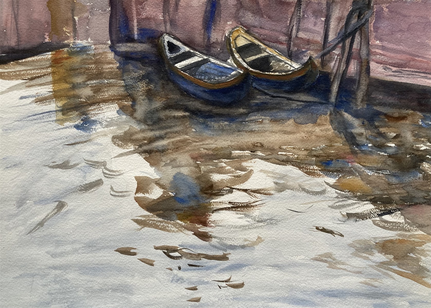 BARCOS ANCORADOS — aguarela sobre papel, 35x26cm, de Cecília Vilas Boas