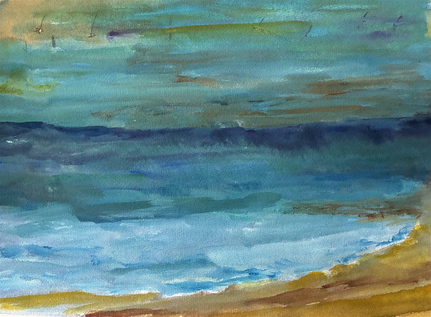BEACH AT DUSK — aguarela sobre papel, 42x29cm, de Cecília Vilas Boas