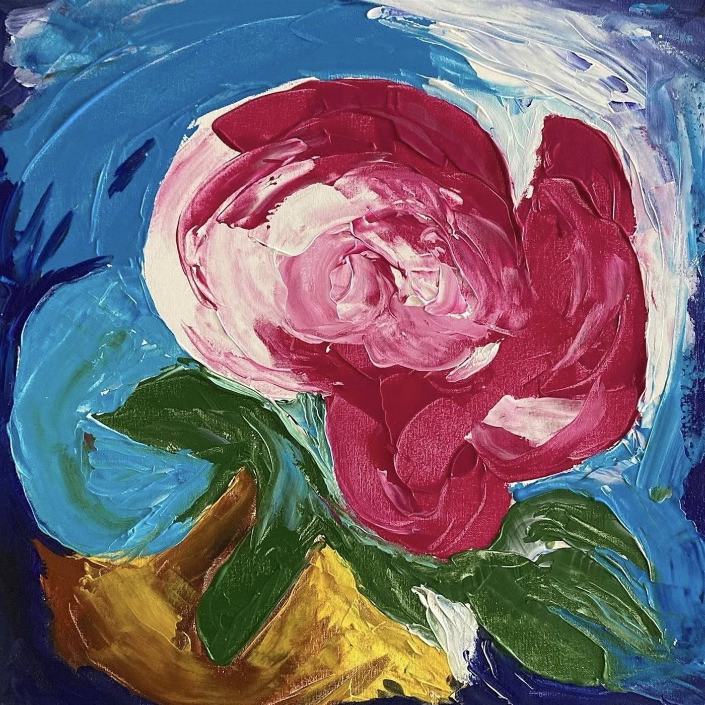 BOLD ROSE — acrílico sobre tela, 60x60cm, de Cecília Vilas Boas