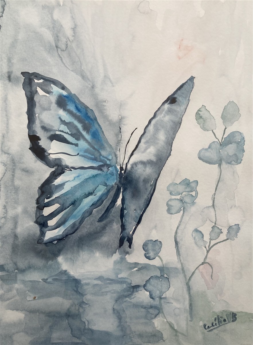 BORBOLETA ETÉREA — aguarela sobre papel, 29x42cm, de Cecília Vilas Boas