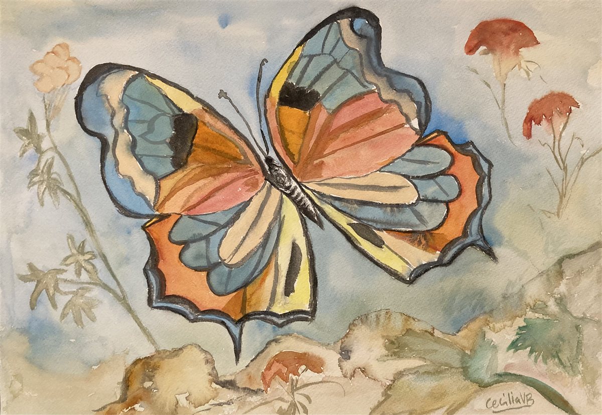 BORBOLETA SOLAR — aguarela sobre papel, 42x29cm, de Cecília Vilas Boas