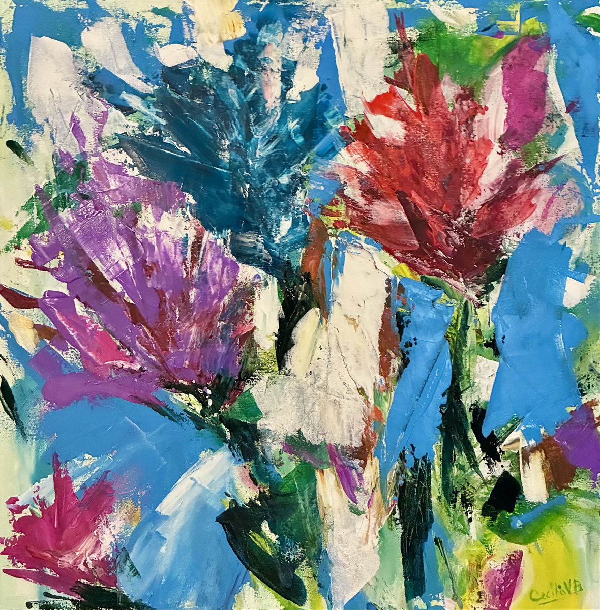 BOUQUET DE VERÃO — pintura em acrílico sobre tela, 60x60cm, de Cecília Vilas Boas