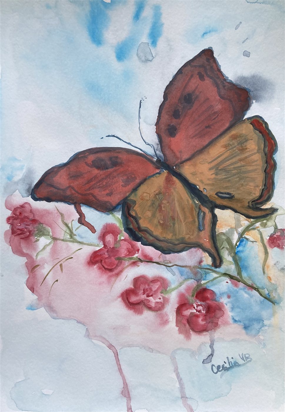 BUTTERFLY BLOSSOMS — aguarela sobre papel, 29x42cm, de Cecília Vilas Boas