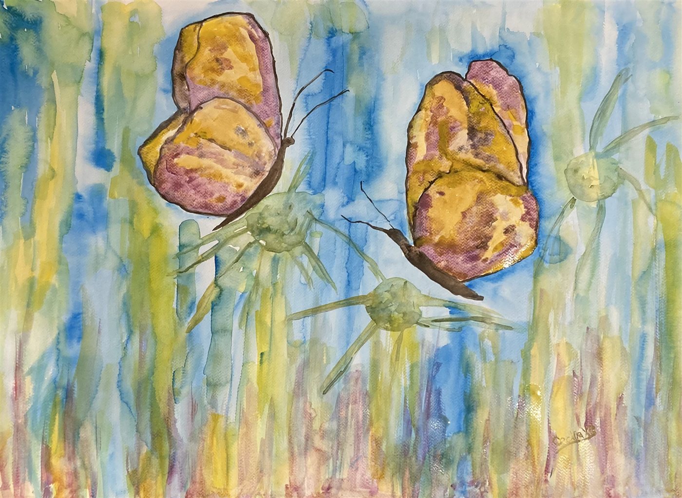 BUTTERFLY DANCE — aguarela sobre papel, 65x50cm, de Cecília Vilas Boas