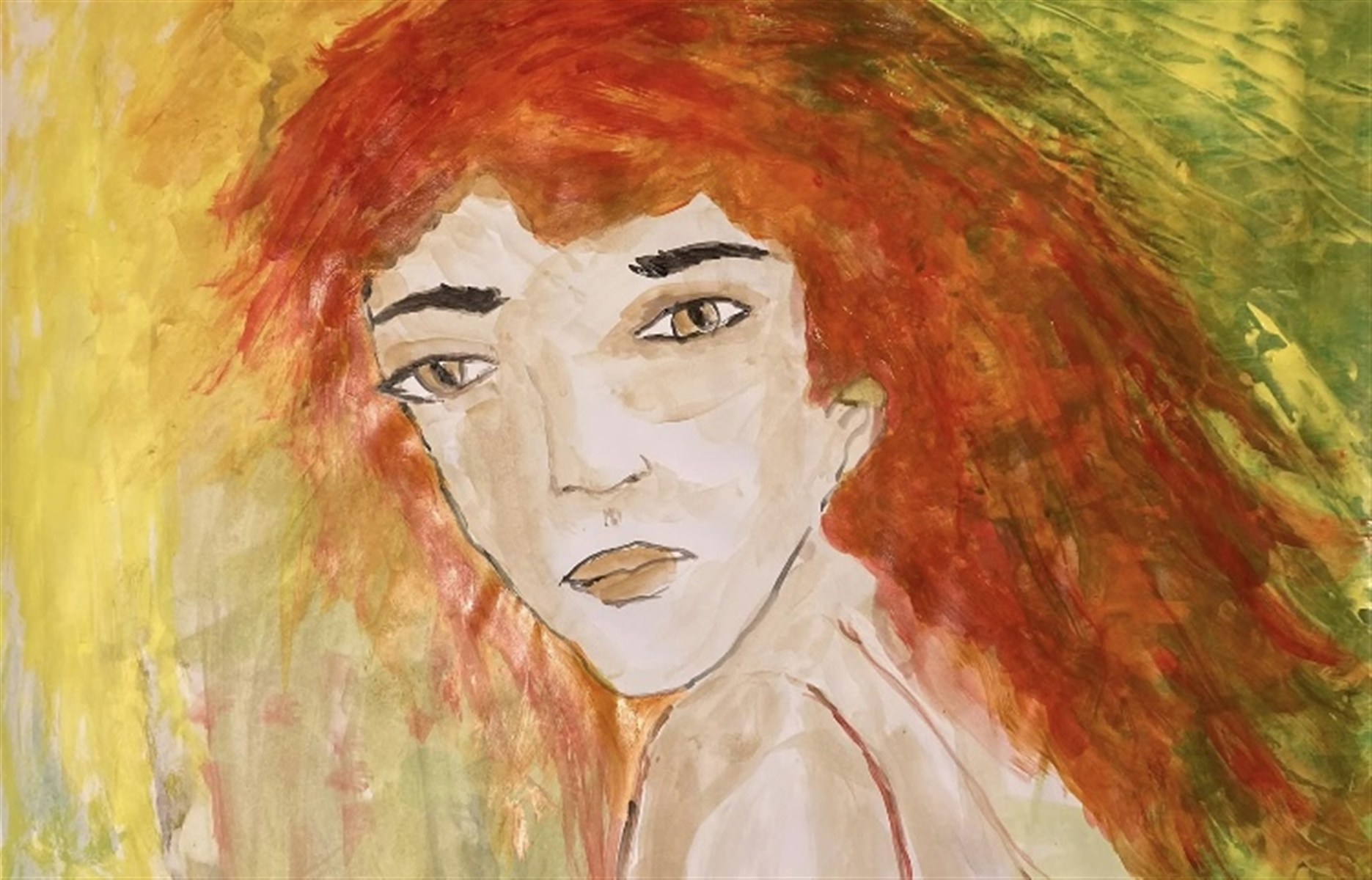 FIRE HAIR — pintura em acrílico sobre papel, 59x42cm, de Cecília Vilas Boas