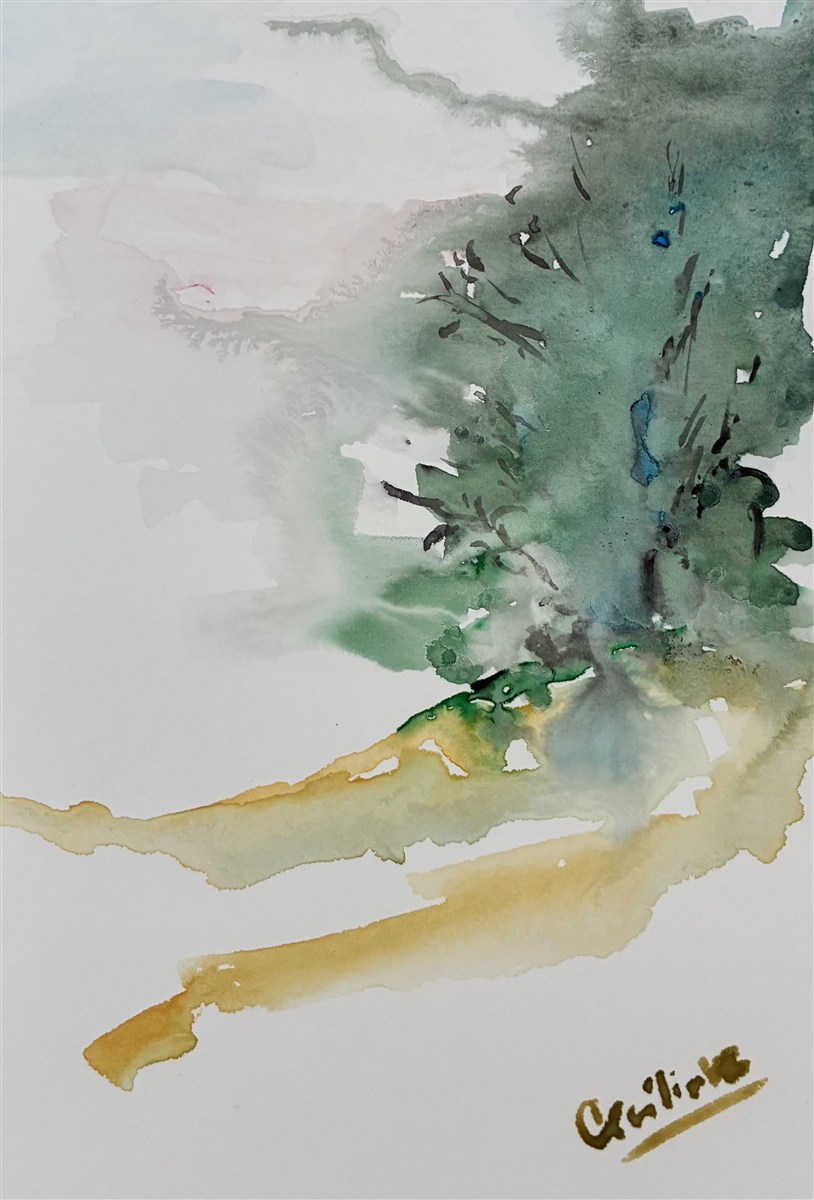 CAMINHO NA NEBLINA — aguarela sobre papel, 15x21cm, de Cecília Vilas Boas