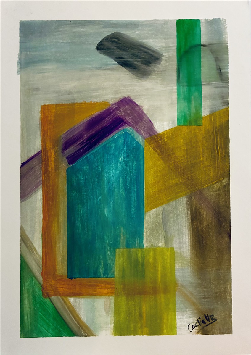 CASA GEOMÉTRICA — aguarela sobre papel, 29x42cm, de Cecília Vilas Boas