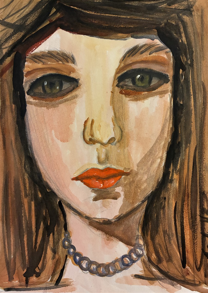 COLAR DE PÉROLAS — acrílico sobre papel, 15x21cm, de Cecília Vilas Boas
