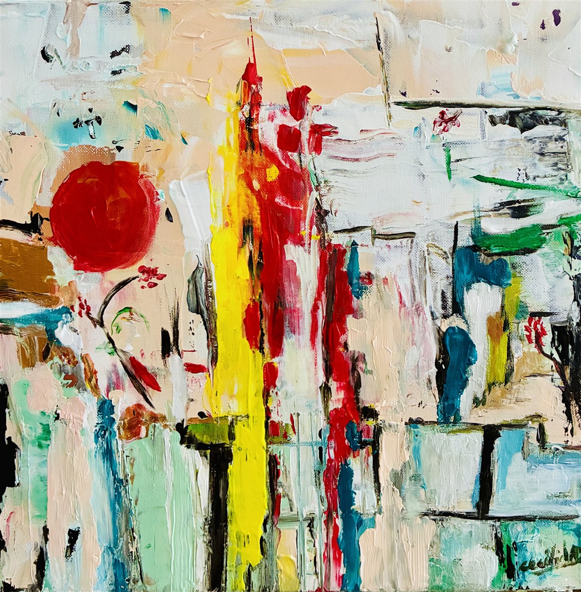 COLOUR OF LIVE — pintura em acrílico sobre tela, 40x40cm, de Cecília Vilas Boas