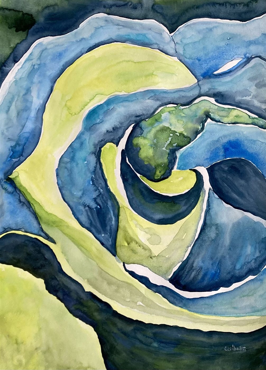 EMERALD SPIRAL — aguarela sobre papel, 55x75cm, de Cecília Vilas Boas