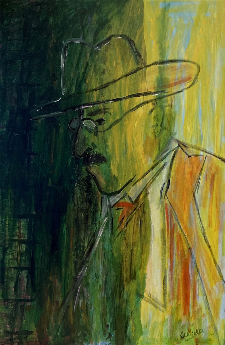 FERNANDO PESSOA — pintura em acrílico sobre tela, 60x90cm, de Cecília Vilas Boas