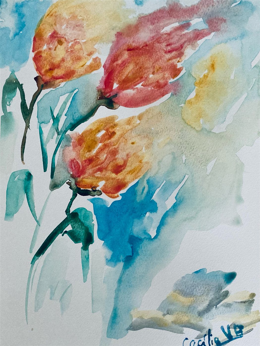 FLORAL BREEZE — aguarela sobre papel, 21x29cm, de Cecília Vilas Boas
