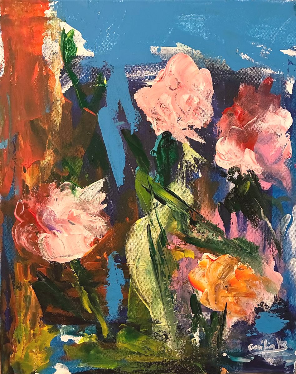 FLOWER CITY — pintura em acrílico sobre tela, 40x50cm, de Cecília Vilas Boas