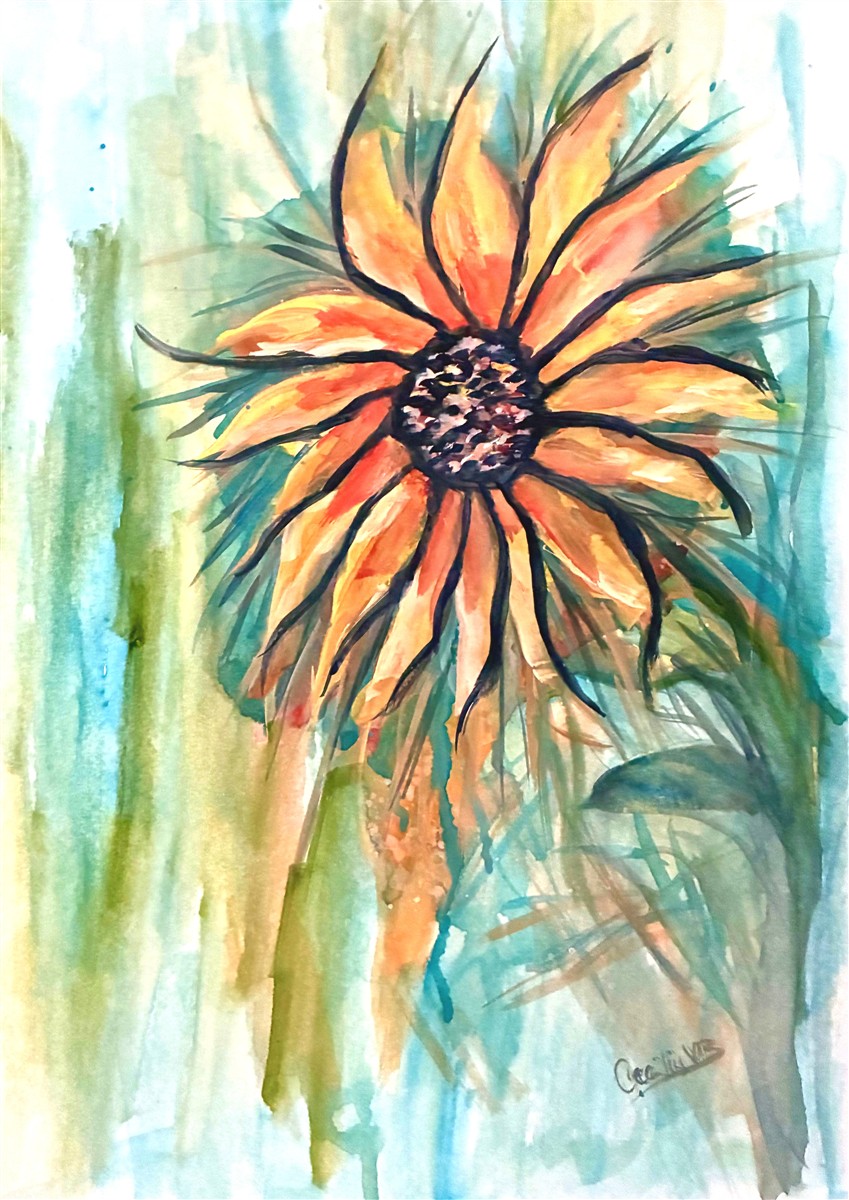 GIRASSOL ARDENTE — aguarela sobre papel, 29x42cm, de Cecília Vilas Boas