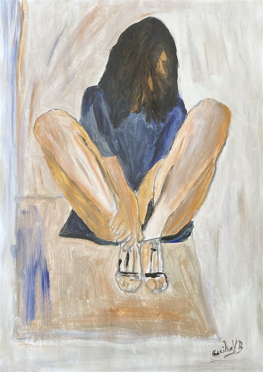 VESTIDO AZUL III — óleo sobre papel, 29x42cm, de Cecília Vilas Boas