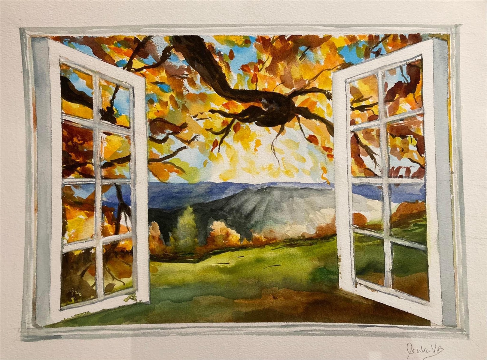 WINDOW TO AUTUMN — aguarela sobre papel, 15x21cm, de Cecília Vilas Boas