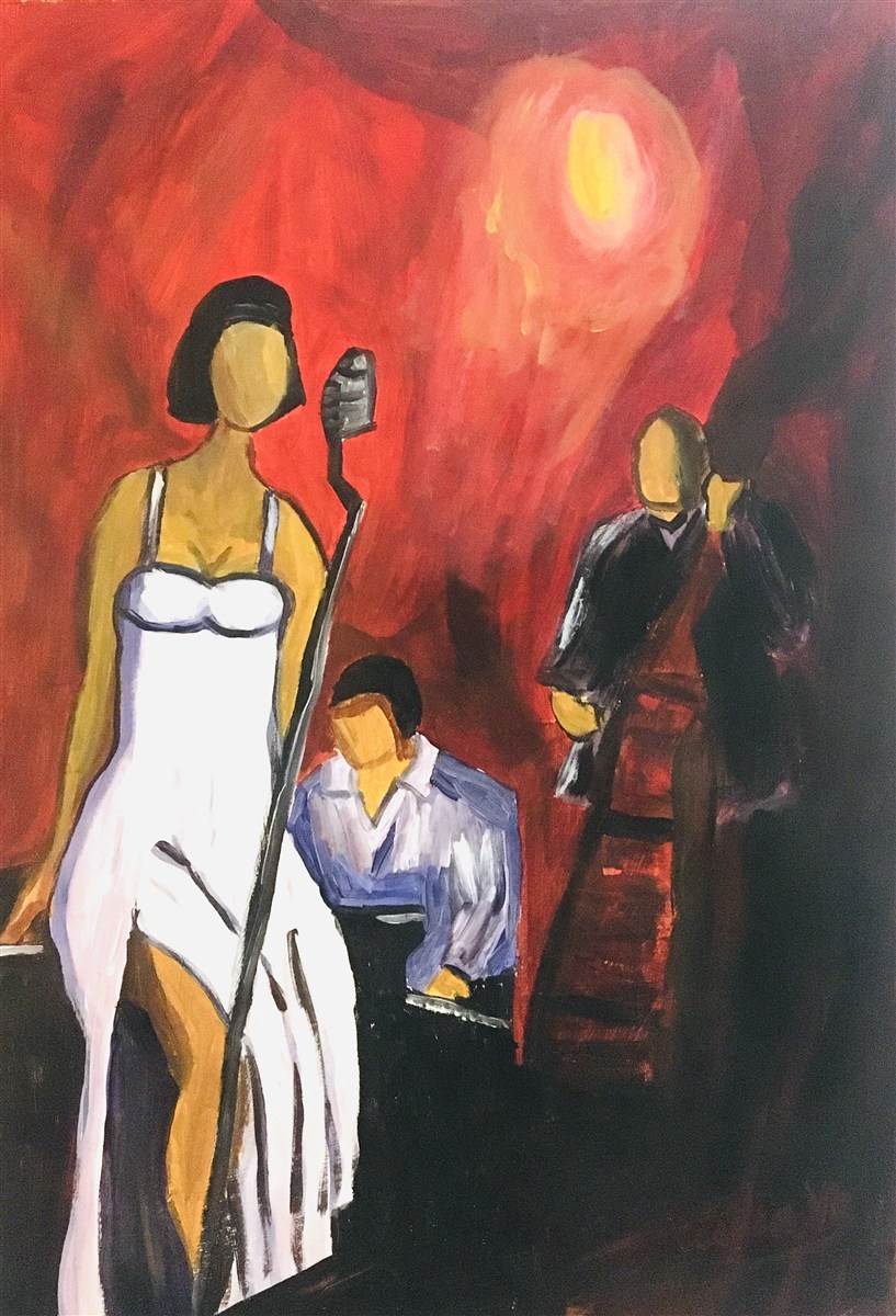 JAZZ NOTURNO — óleo sobre papel, 42x59cm, de Cecília Vilas Boas