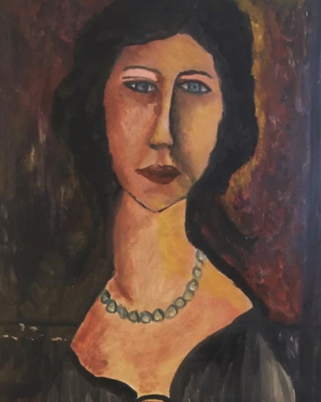 JEANNE HÉBUTERNE WITH NECKLACE — óleo sobre papel, 42x59cm, de Cecília Vilas Boas