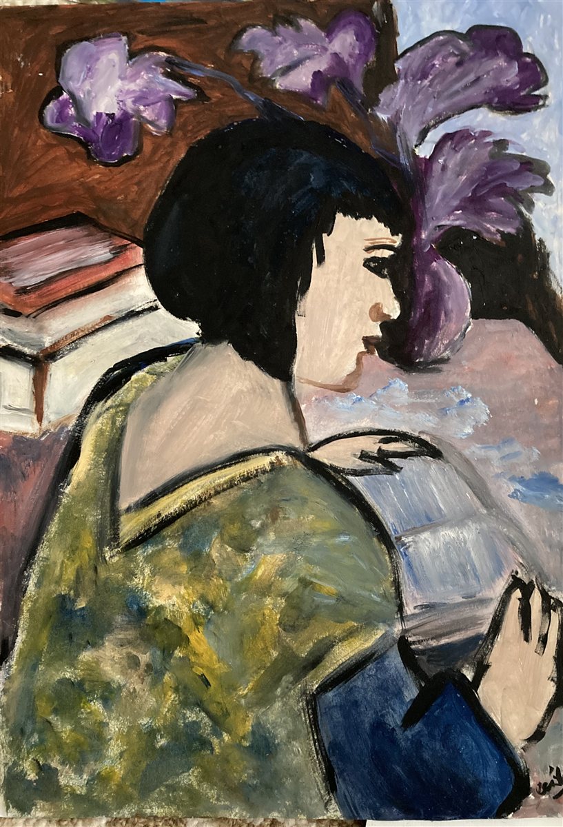 LEITURA SILENCIOSA — óleo sobre papel, 29x42cm, de Cecília Vilas Boas