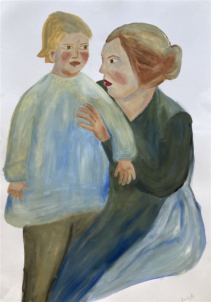 MÃE E FILHO — óleo sobre papel, 50x70cm, de Cecília Vilas Boas