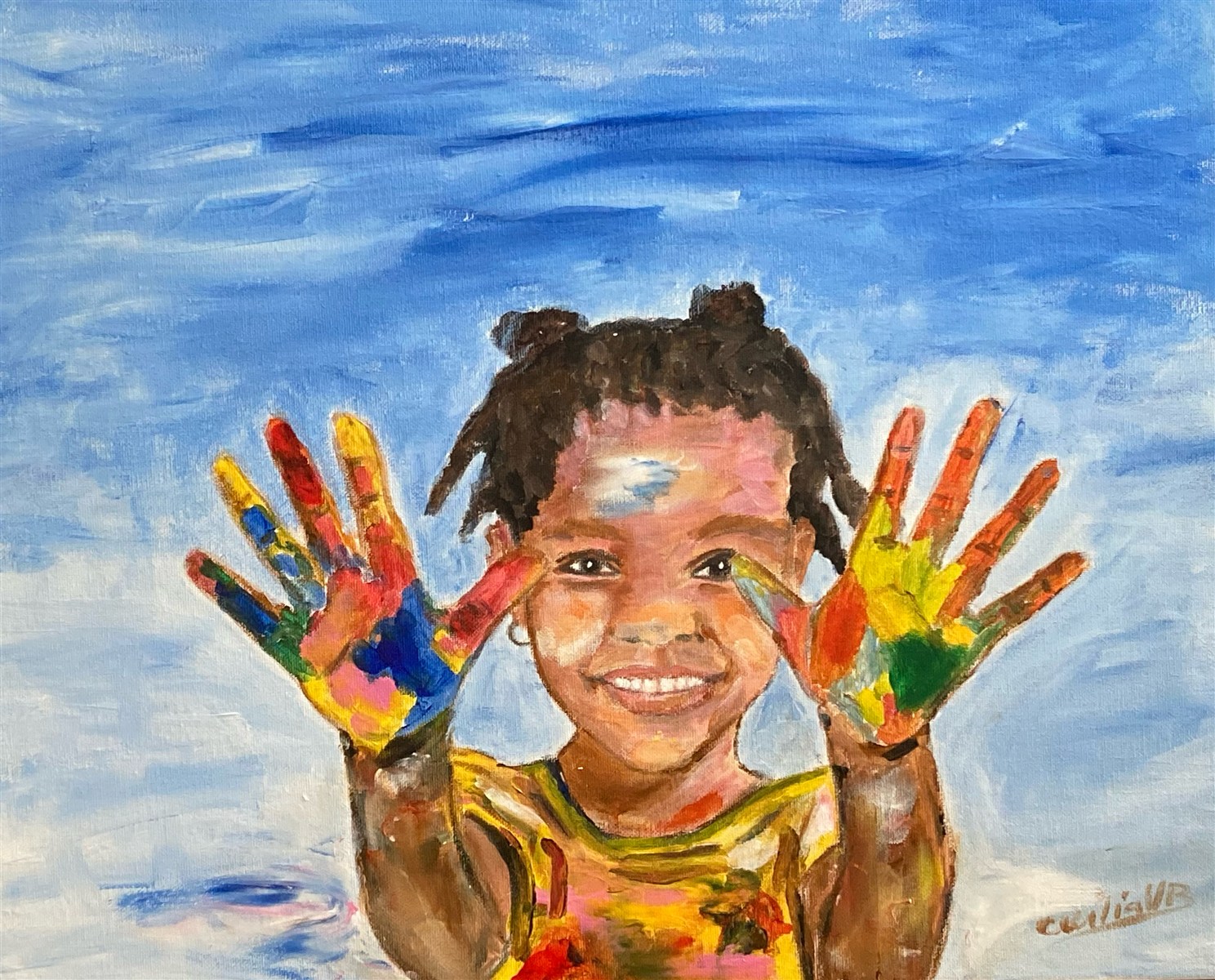 HANDS OF COLOUR — acrílico sobre tela, 50x40cm, de Cecília Vilas Boas