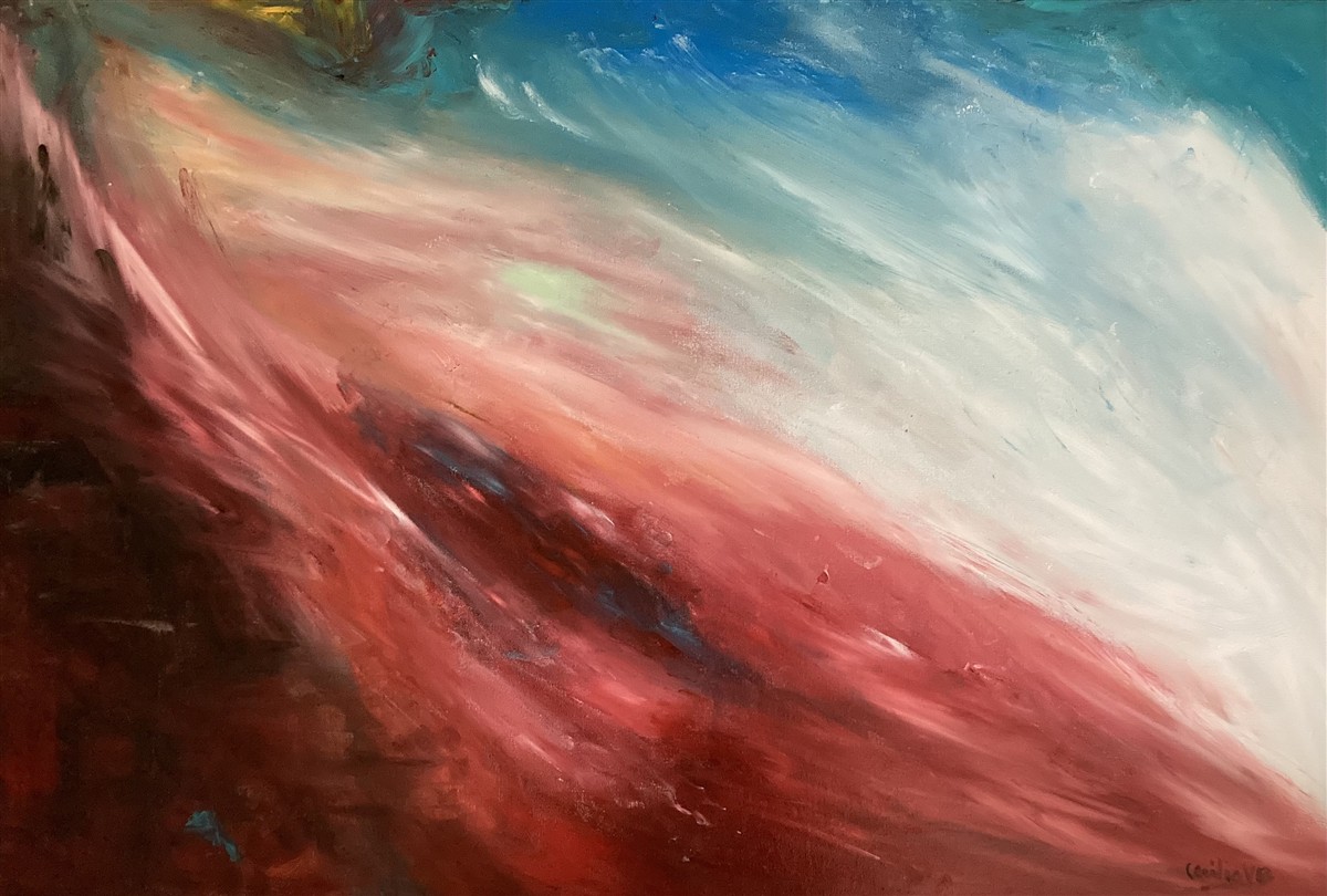 MARÉ DE FOGO — acrílico sobre tela, 70x50cm, de Cecília Vilas Boas