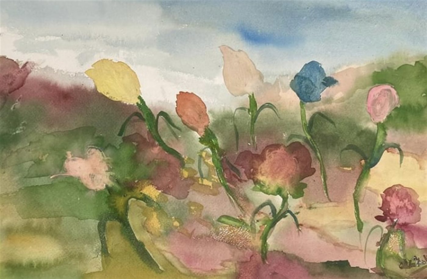 COLOURS OF THE MEADOW — aguarela sobre papel, 42x29cm, de Cecília Vilas Boas
