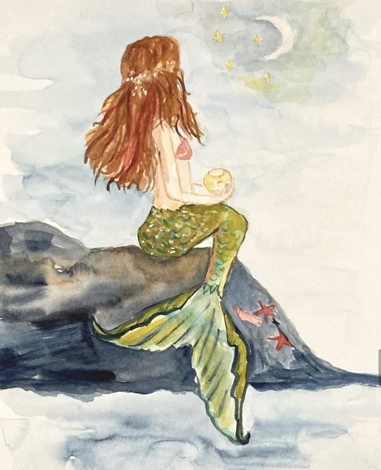 MOONLIT MERMAID — aguarela sobre papel, 29x42cm, de Cecília Vilas Boas