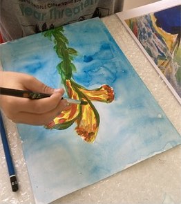 Aguarela de uma flor, feita num workshop