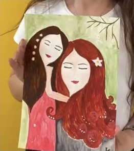 Pintura de duas raparigas, feita num workshop