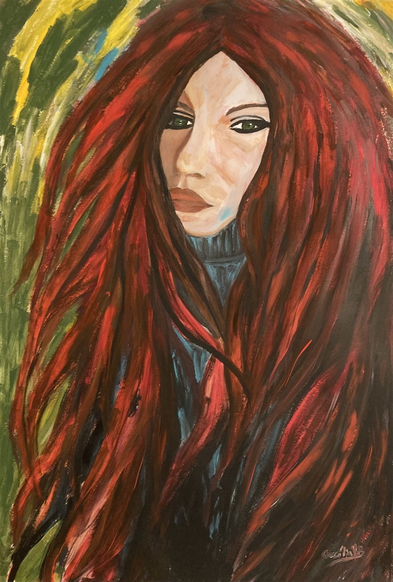 ARCANE WOMAN — pintura em acrílico sobre papel com moldura, 70x100cm, de Cecília Vilas Boas