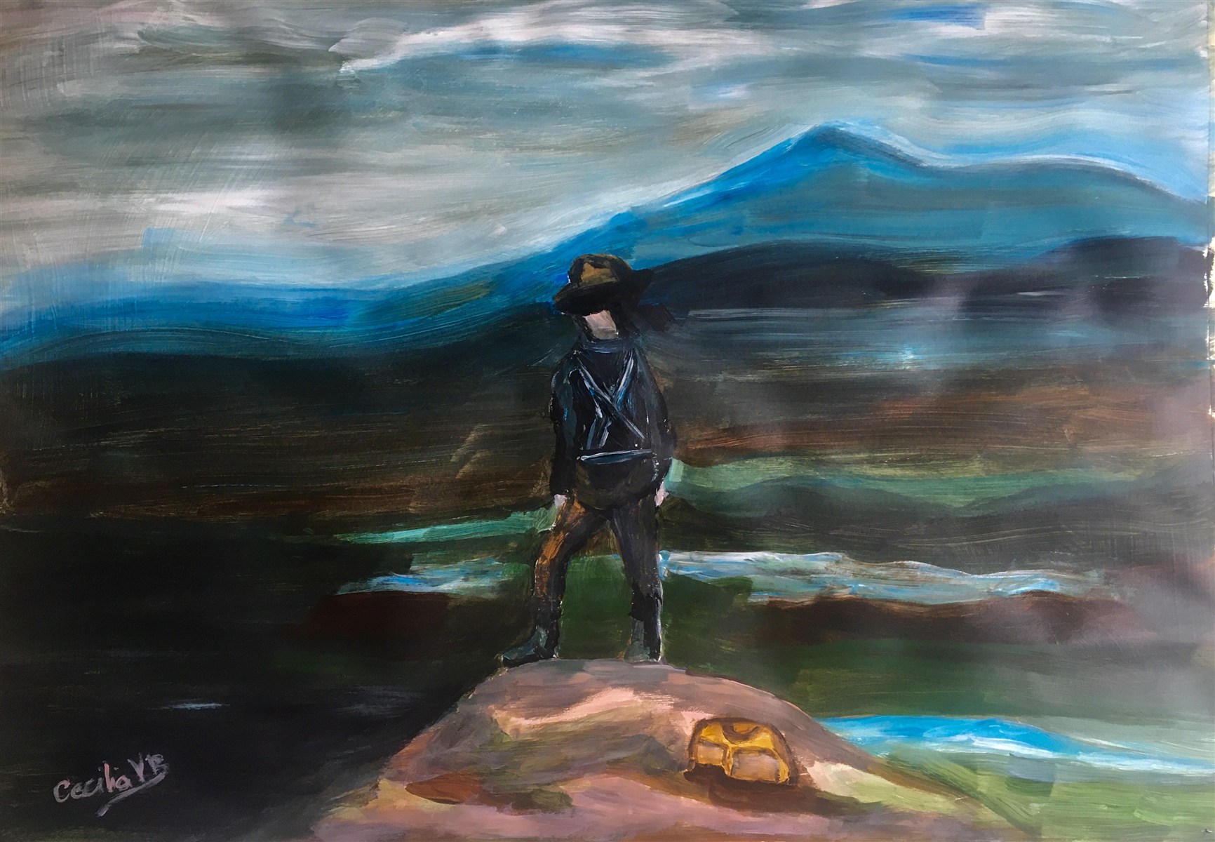 O VIAJANTE I — óleo sobre papel, 29x42cm, de Cecília Vilas Boas