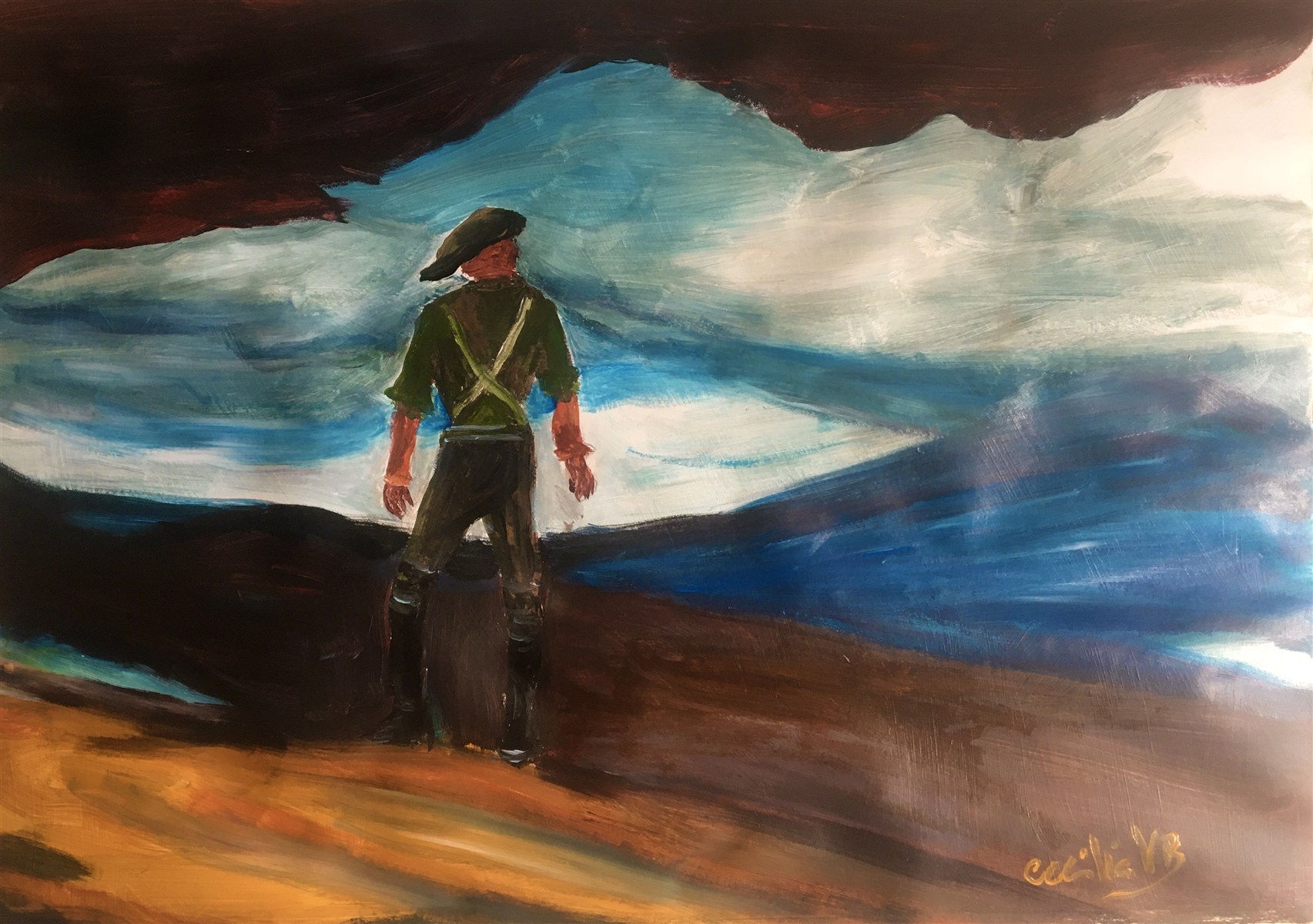 O VIAJANTE II — óleo sobre papel, 29x42cm, de Cecília Vilas Boas