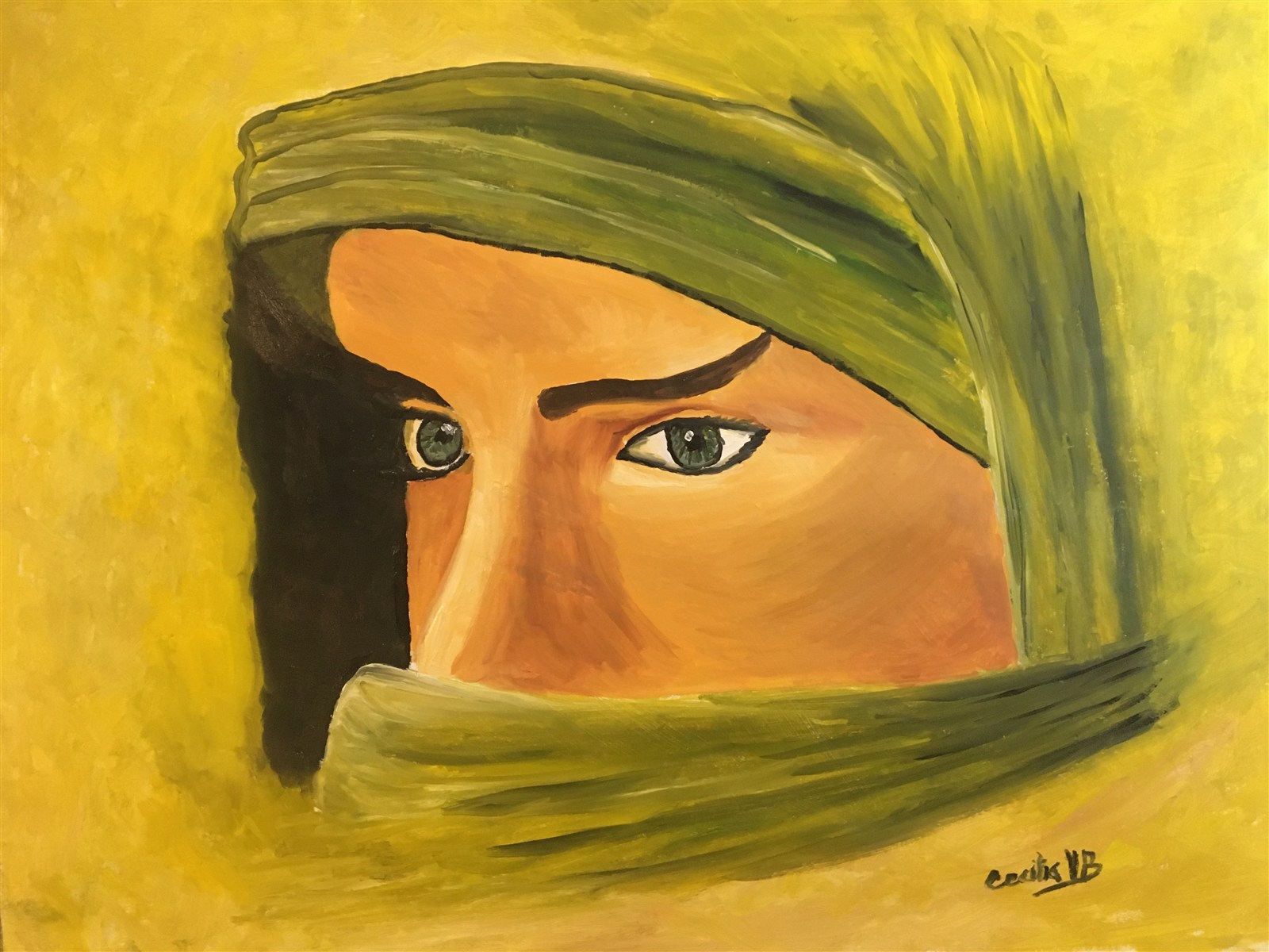 OLHAR ESMERALDA — óleo sobre papel, 42x59cm, de Cecília Vilas Boas