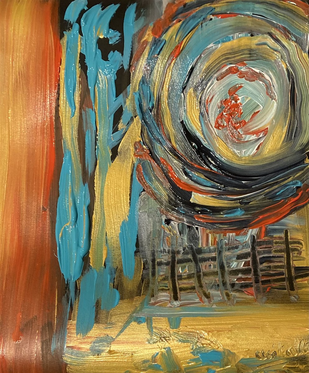 PASSAGEM DOURADA — pintura em acrílico sobre papel com moldura, 21x29cm, de Cecília Vilas Boas