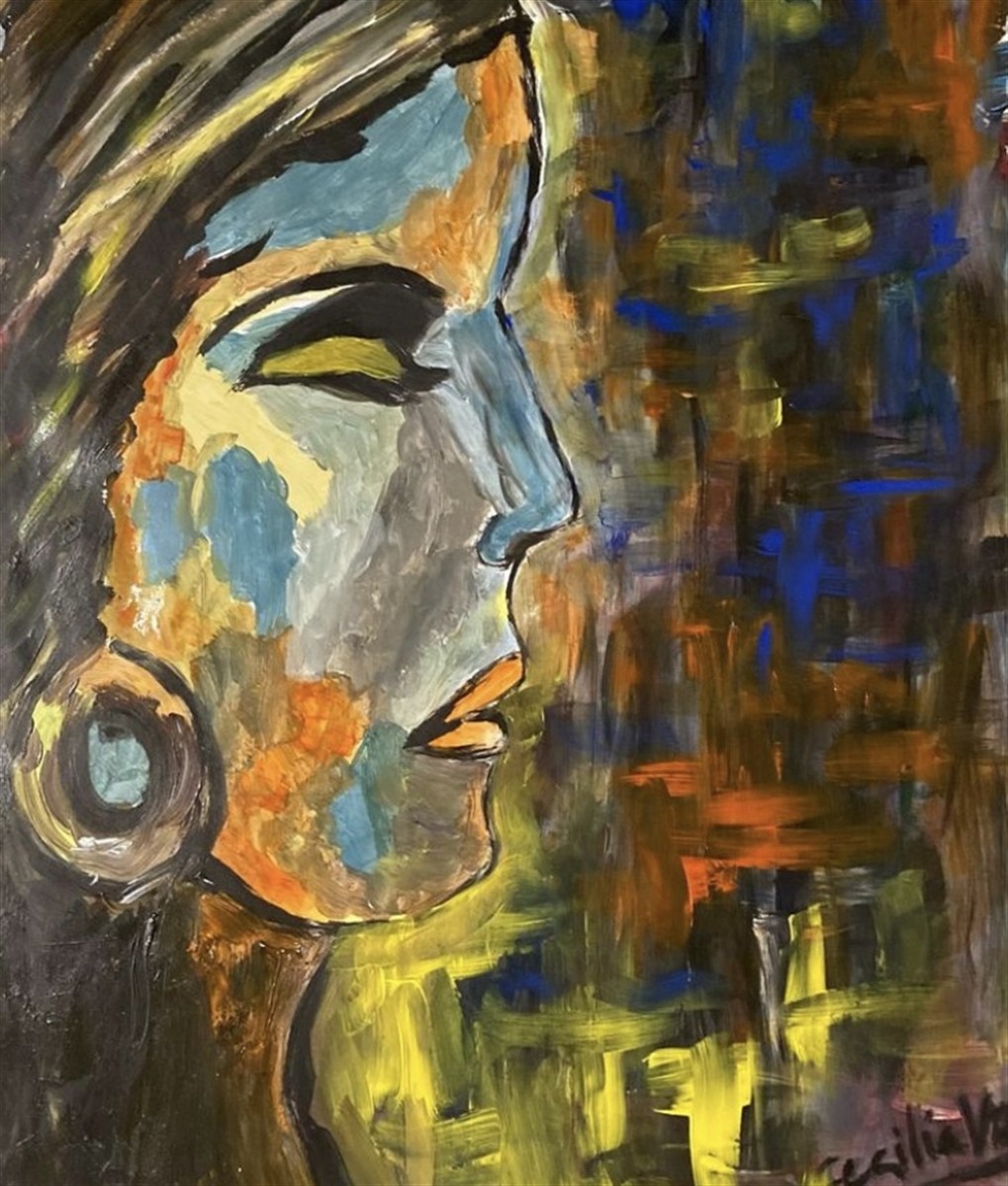 GOLDEN PROFILE — pintura em acrílico sobre papel, 29x42cm, de Cecília Vilas Boas