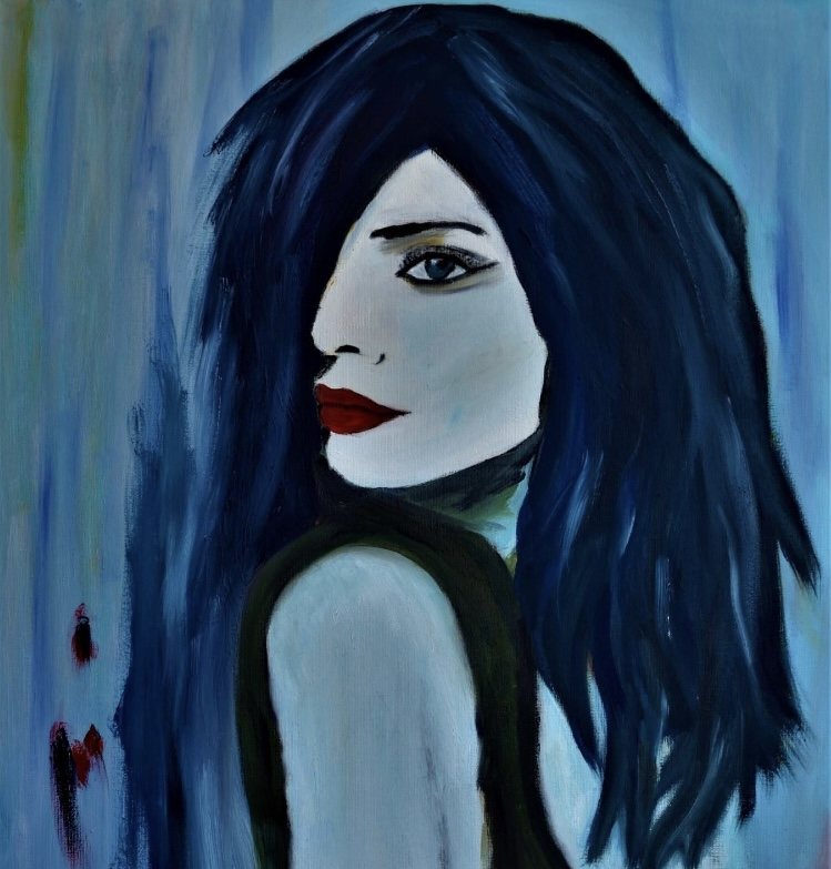 RETRATO AZUL — óleo sobre tela, 40x40cm, de Cecília Vilas Boas