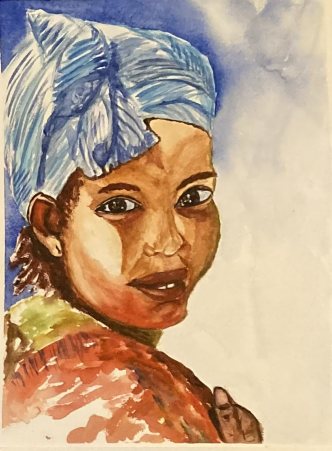 RETRATO COM TURBANTE — aguarela sobre papel, 29x42cm, de Cecília Vilas Boas