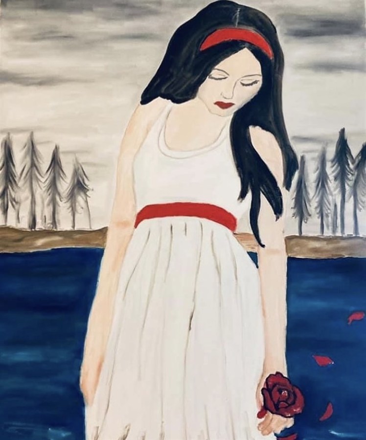 ROSE GIRL — pintura em acrílico sobre tela, 60x80cm, de Cecília Vilas Boas