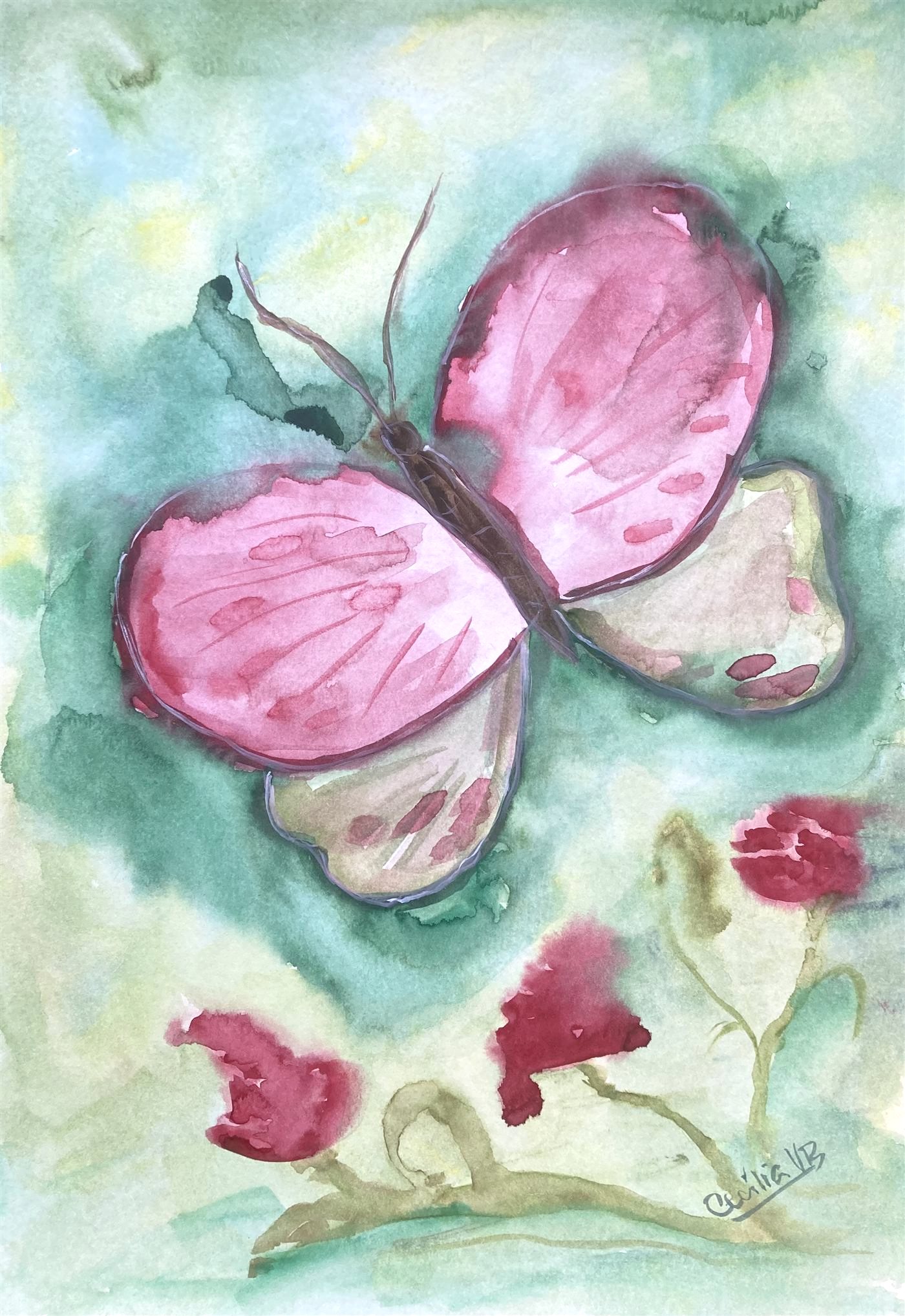 ROSE WINGS — aguarela sobre papel, 29x42cm, de Cecília Vilas Boas