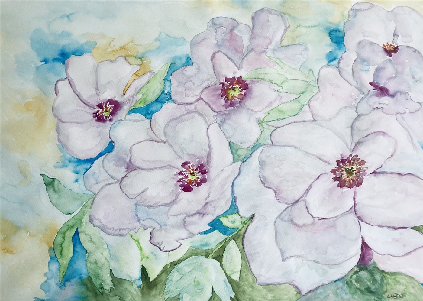 AMORES PERFEITOS ROSA — aguarela sobre papel, 104x74cm, de Cecília Vilas Boas