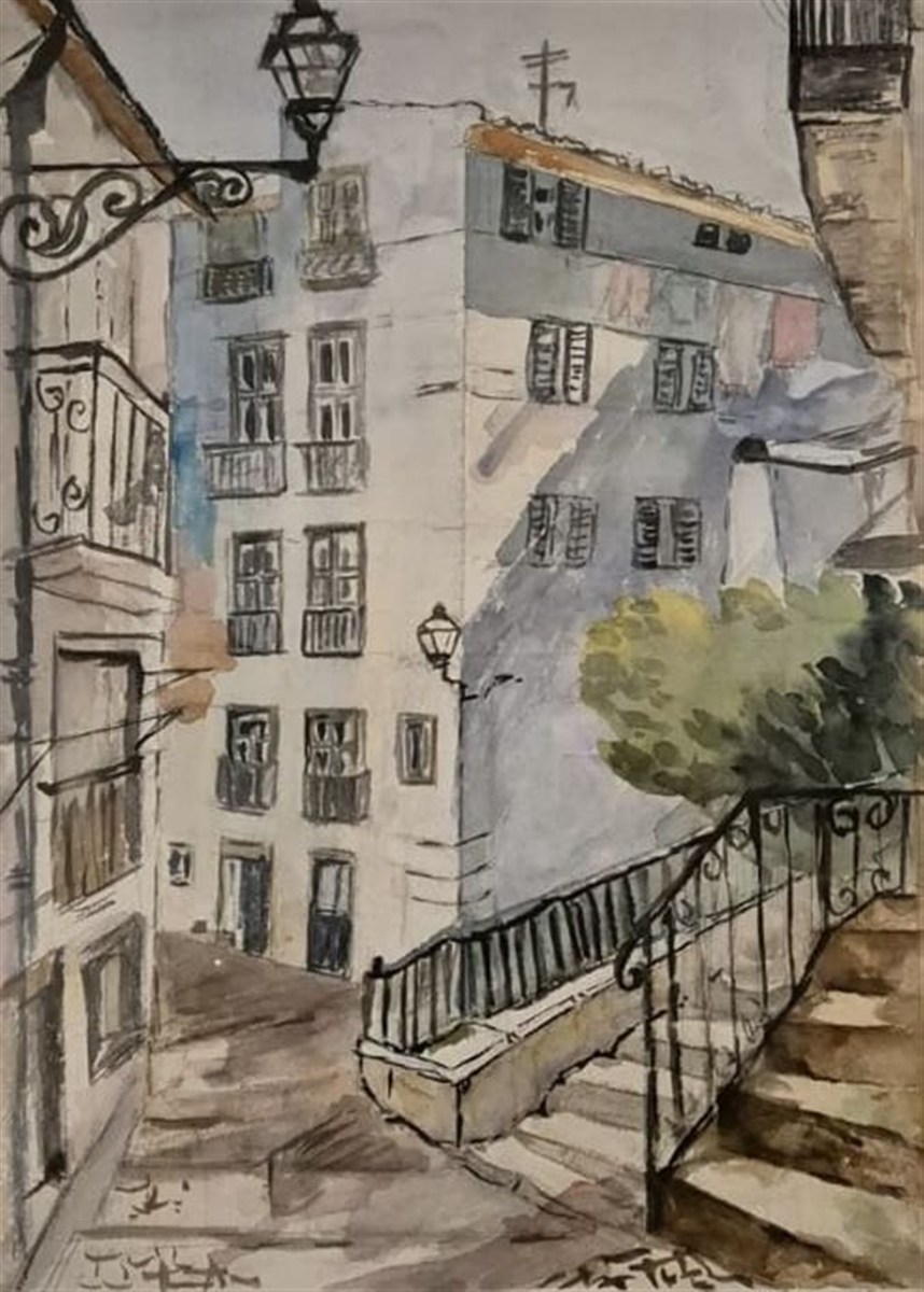 STAIRCASE STREET — aguarela sobre papel, 26x35cm, de Cecília Vilas Boas