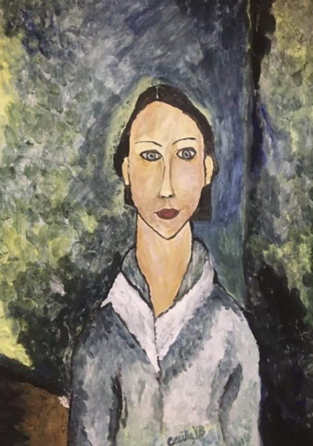 GIRL IN A SAILOR'S BLOUSE — óleo sobre papel, 42x59cm, de Cecília Vilas Boas