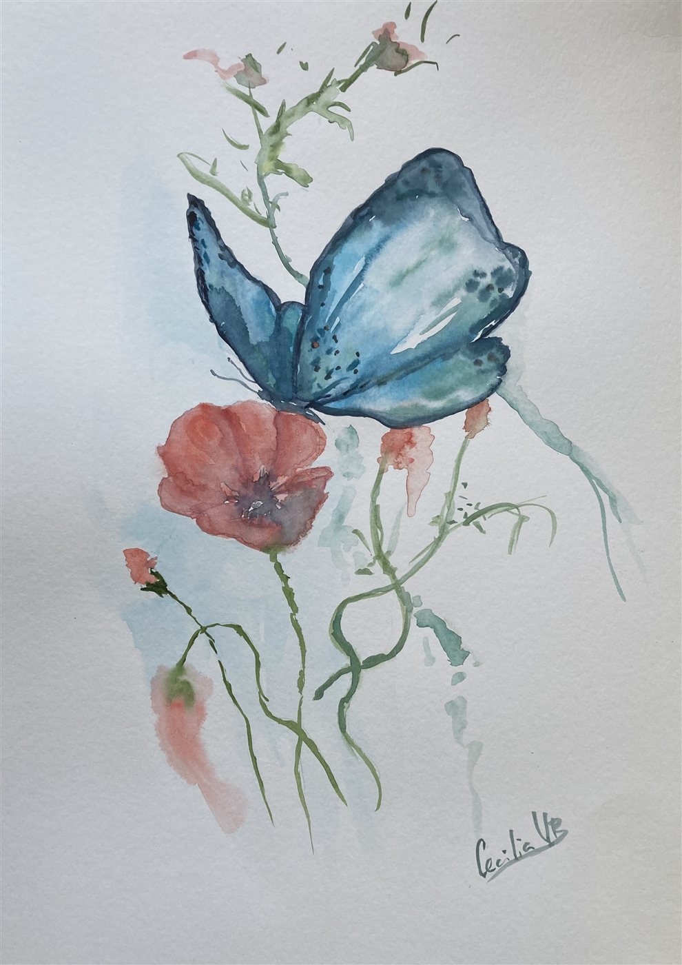 SAPPHIRE WINGS — aguarela sobre papel, A3, de Cecília Vilas Boas