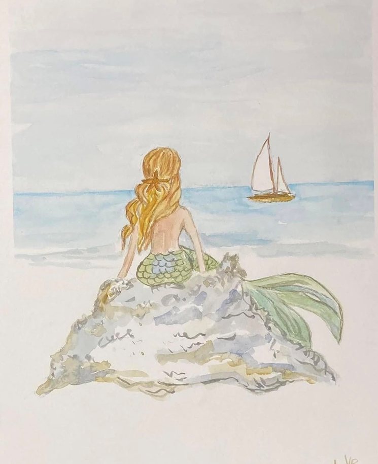 SEREIA E VELEIRO — aguarela sobre papel, 21x29cm, de Cecília Vilas Boas